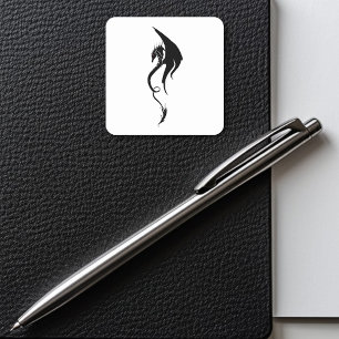 Pegatina Cuadrada Dragón tribal blanco negro