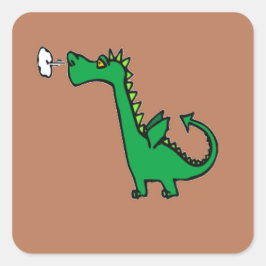 Pegatina Cuadrada Dragón verde respiratorio al aire