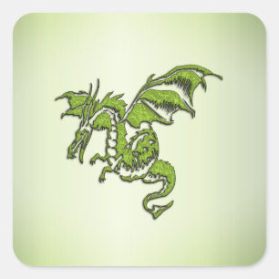 Pegatina Cuadrada Dragón volador verde