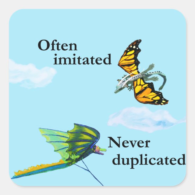 Pegatina Cuadrada Dragón y cometa (Anverso)