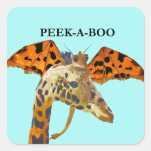 Pegatina Cuadrada Dragón y jirafa