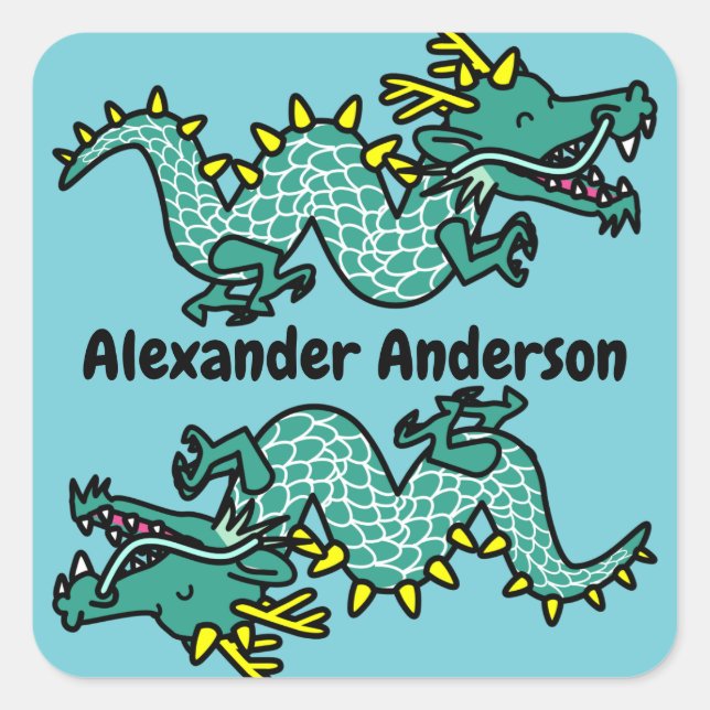 Pegatina Cuadrada Dragones chinos aburridos personalizan (Anverso)