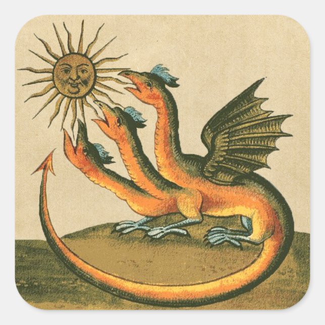 Pegatina Cuadrada Dragones de alquimia de Clavis Artis (Anverso)