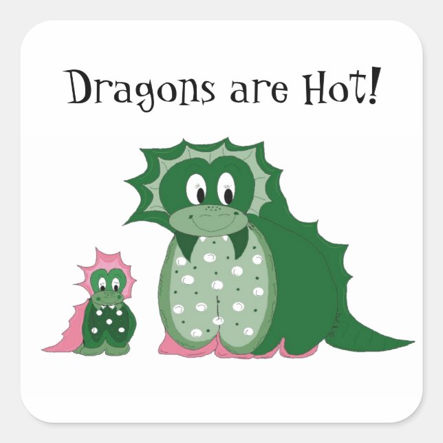 Pegatina Cuadrada Dragones de dibujos animados lindos (Anverso)