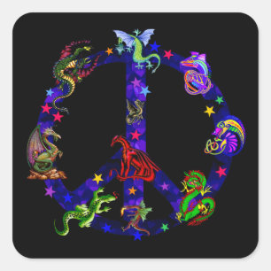 Pegatina Cuadrada Dragones de la paz
