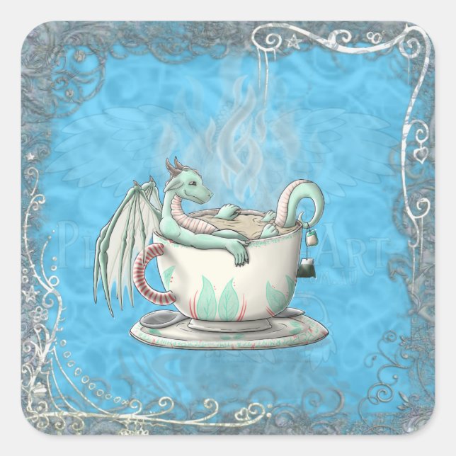Pegatina Cuadrada Dragones de la Tea Cup: Peppermint (Anverso)