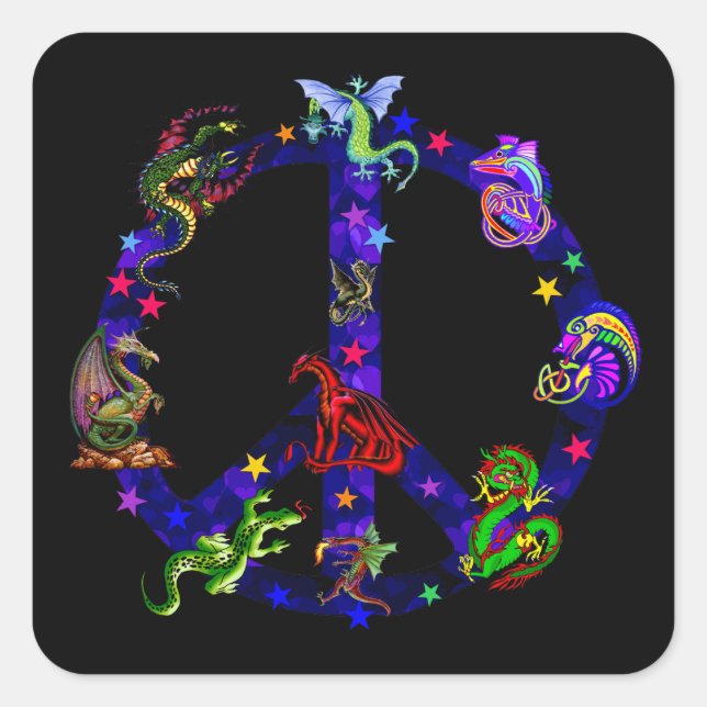 Pegatina Cuadrada Dragones De Paz (Anverso)