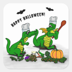 Pegatina Cuadrada Dragones - ¡Feliz Halloween! Hoy cocinaré