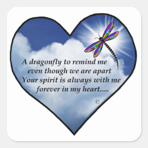 Pegatina Cuadrada Dragonfly Heart Poem