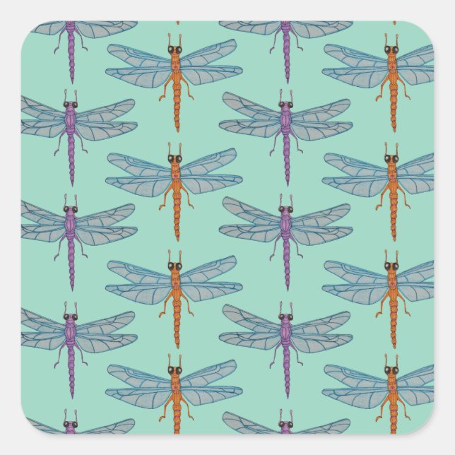 Pegatina Cuadrada Dragonfly pattern (Anverso)