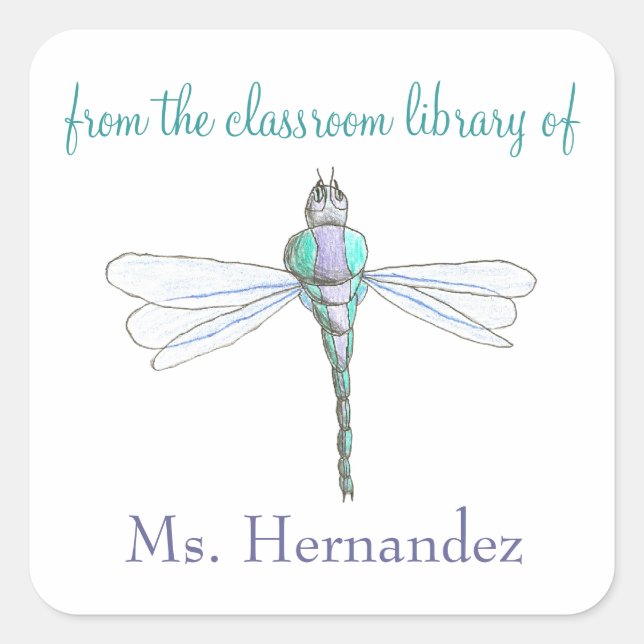 Pegatina Cuadrada Dragonfly personalized teacher bookplate (Anverso)