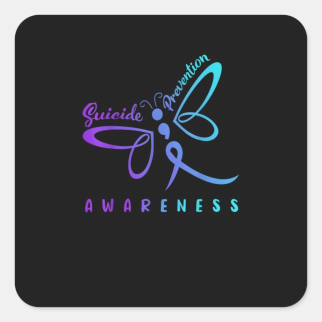 Pegatina Cuadrada Dragonfly Suicide Prevention Aware Teal Ribbon (Anverso)