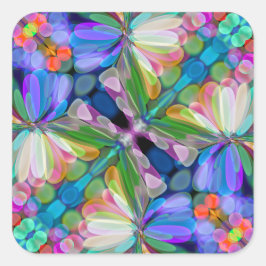 Pegatina Cuadrada Dragonfly Wildflower Garden Abstract Floral