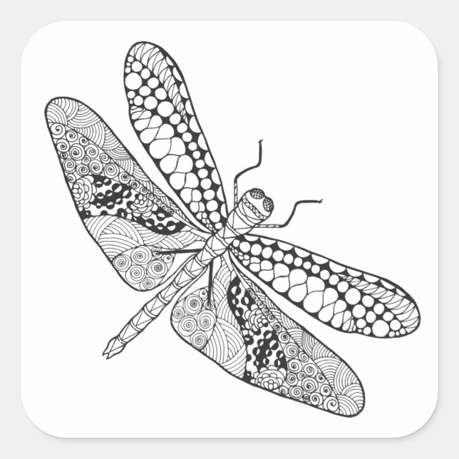 Pegatina Cuadrada Dragonfly Zendoodle (Anverso)