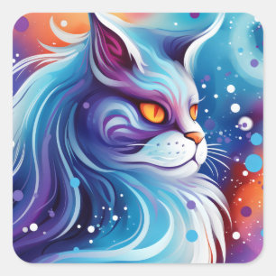 Pegatina Cuadrada Dream Cat Resumen mundo de colores
