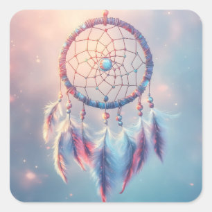 Pegatina Cuadrada Dream Catcher con plumas suaves y cuentas