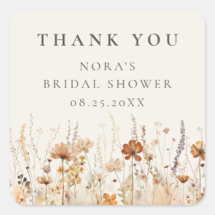 Pegatina Cuadrada Dreamy Autumn Wildflower Bridal Shower