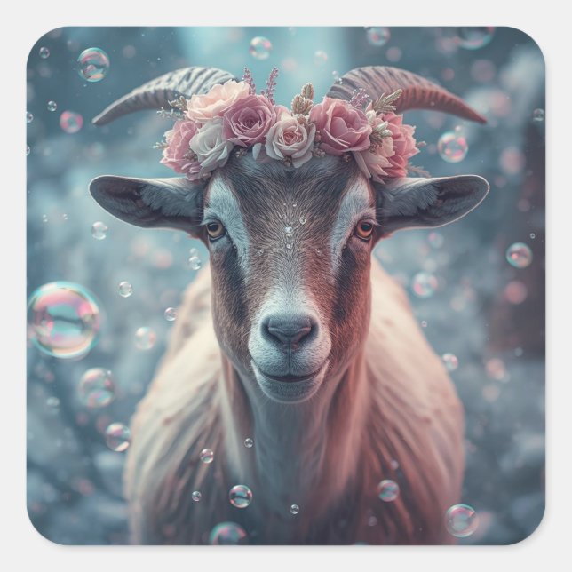Pegatina Cuadrada Dreamy Goat Art (Anverso)