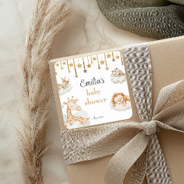 Pegatina Cuadrada Dreamy Golden Starry Animals Baby Shower