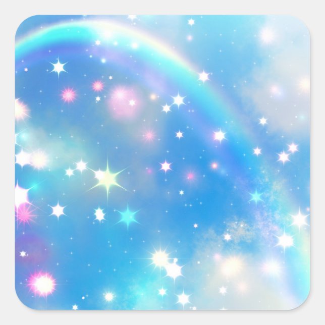 Pegatina Cuadrada Dreamy Sparkle Rainbow Unicorn Sky (Anverso)