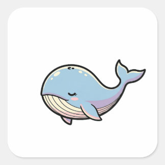 Pegatina Cuadrada Dreamy Whale – Cute Kawaii Animal Illustration