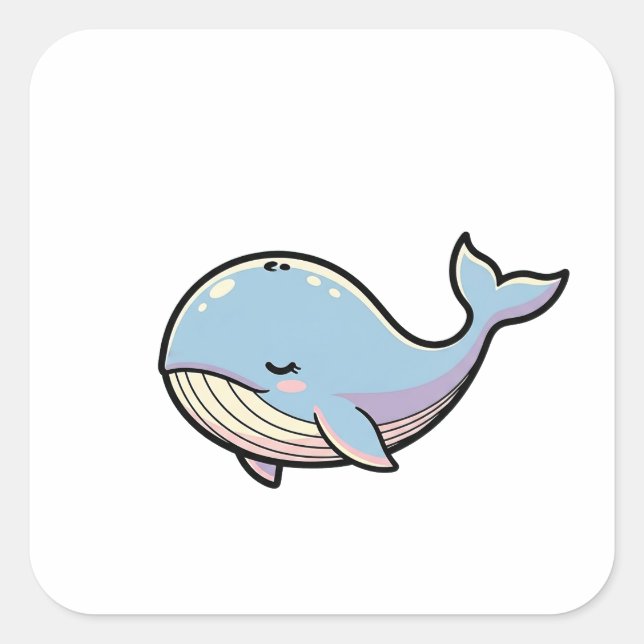 Pegatina Cuadrada Dreamy Whale – Cute Kawaii Animal Illustration (Anverso)
