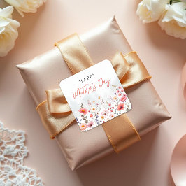 Pegatina Cuadrada Dreamy Wildflower Happy Mothers Day Garden Floral