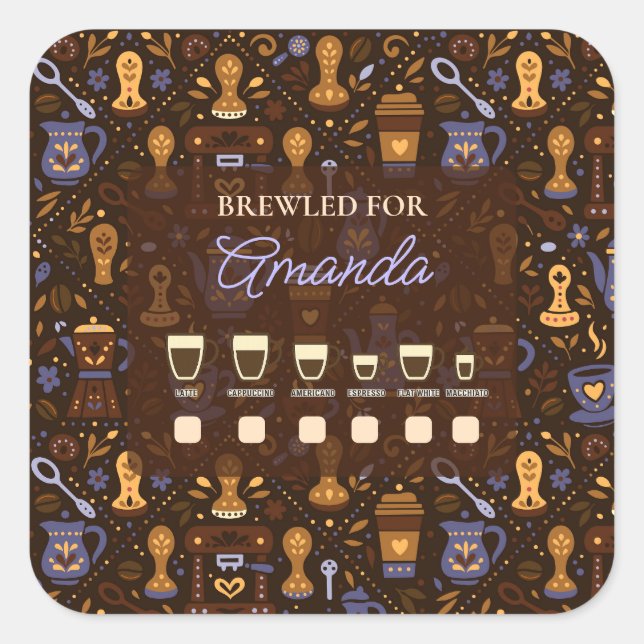 Pegatina Cuadrada Drink selector cup sticker — folk coffee badge (Anverso)