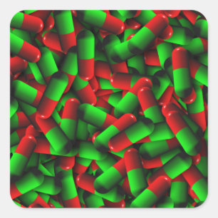 Pegatina Cuadrada drogas de pastillas verdes rojas
