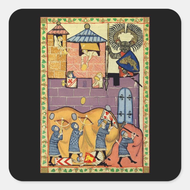 Pegatina Cuadrada Dropping Rocks, Manesse del Codex del Siglo XIV (Anverso)
