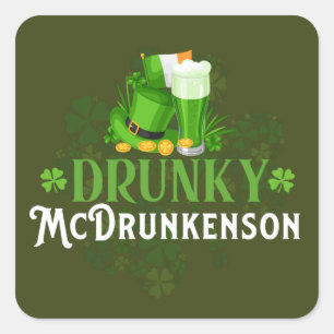 Pegatina Cuadrada Drunky McDrunkerson St. Patrick's Day