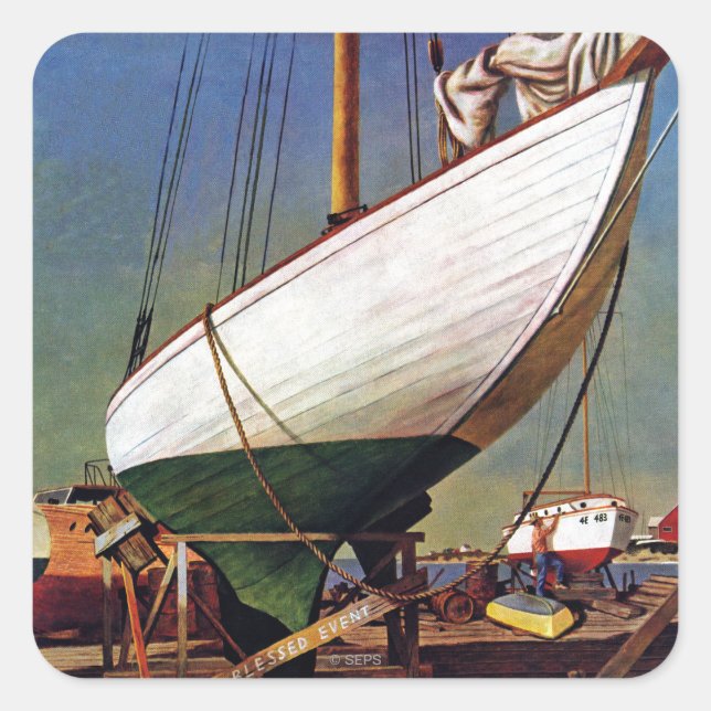 Pegatina Cuadrada Dry Dock de John Atherton (Anverso)