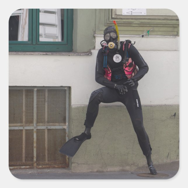 Pegatina Cuadrada Dry Scuba Diver (Anverso)