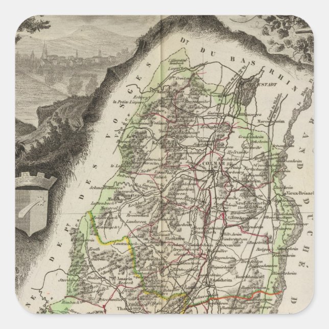 Pegatina Cuadrada Du Haut Rhin (Anverso)