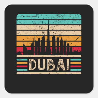 Pegatina Cuadrada Dubai Skyline Vintage Emiratos Árabes Unidos