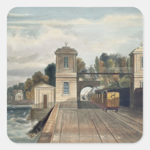 Pegatina Cuadrada Dublín y Kingstown Railway: Granite Pavilions y