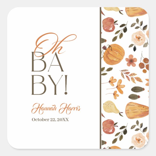 Pegatina Cuadrada Ducha de bebé con tema de otoño  (Anverso)