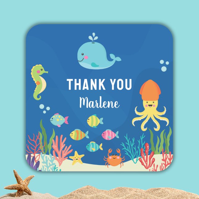 Pegatina Cuadrada Ducha de bebé de animales marinos (Subido por el creador)