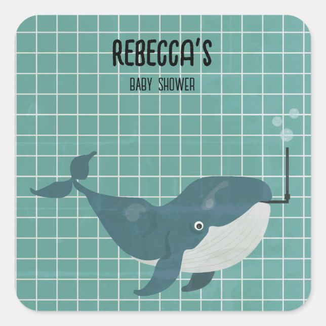 Pegatina Cuadrada Ducha de bebé de ballena en piscina (Anverso)