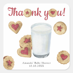 Pegatina Cuadrada Ducha de bebé de leche y galletas Gracias