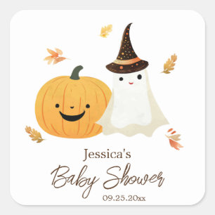 Pegatina Cuadrada Ducha de Bebé de Little Boo Halloween