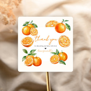 Pegatina Cuadrada Ducha de bebé de Little Cutie Orange