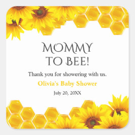Pegatina Cuadrada Ducha de bebé de Mamá a Abeja con Panal Amarillo