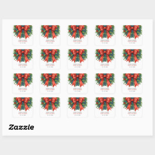 Pegatina Cuadrada Ducha de bebé de Navidad con lazo rojo