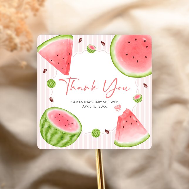 Pegatina Cuadrada Ducha de bebé de sandía (Sweet Little Girl Watermelon Baby Shower Sticker)