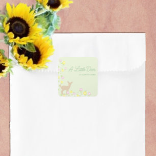 Pegatina Cuadrada Ducha de bebé Fawn Floral Girl