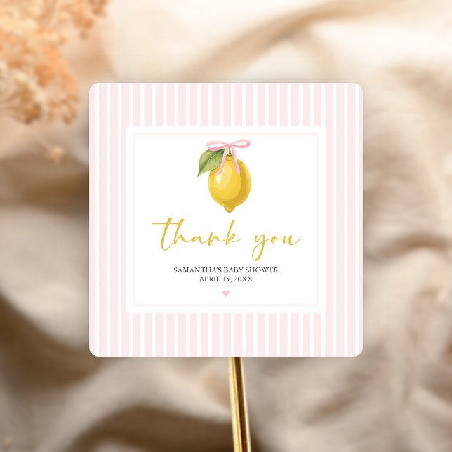 Pegatina Cuadrada Ducha de Bebé Limón Ciao (Lemon Ciao Baby Shower Sticker)