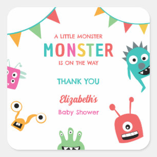 Pegatina Cuadrada Ducha de bebé Little Monster on the way Halloween