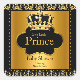 Pegatina Cuadrada Ducha de bebé Little Prince Niño Corona Negra Oro