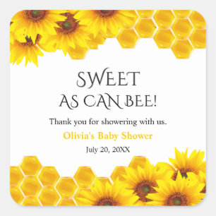 Pegatina Cuadrada Ducha de Bebé Mamá Abeja a Cría Panal Amarillo